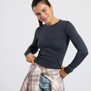 Von Maur Moa Moa Women's Sleeveless Long Sleeve Ribbed Tee - Mineral Wash Gray